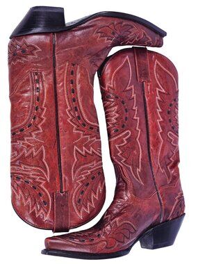 Dan Post Women's Red Leather Western Boots - Size 8M Excellent Condition